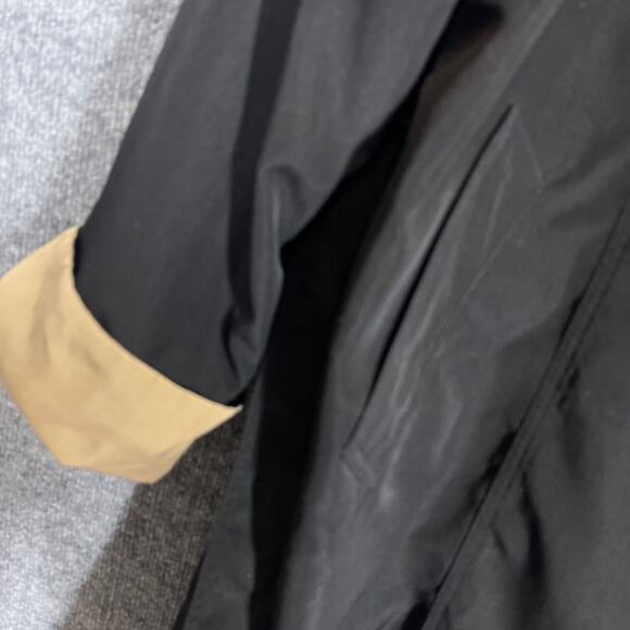 Misty Harbor Trench Coat Womens Medium Black Tan Classic Hood Belt Outdoor Rain - Picture 9 of 11